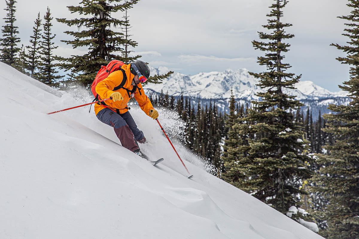 ​​Outdoor Research Kulshan Storm Bibs (skiing down)
